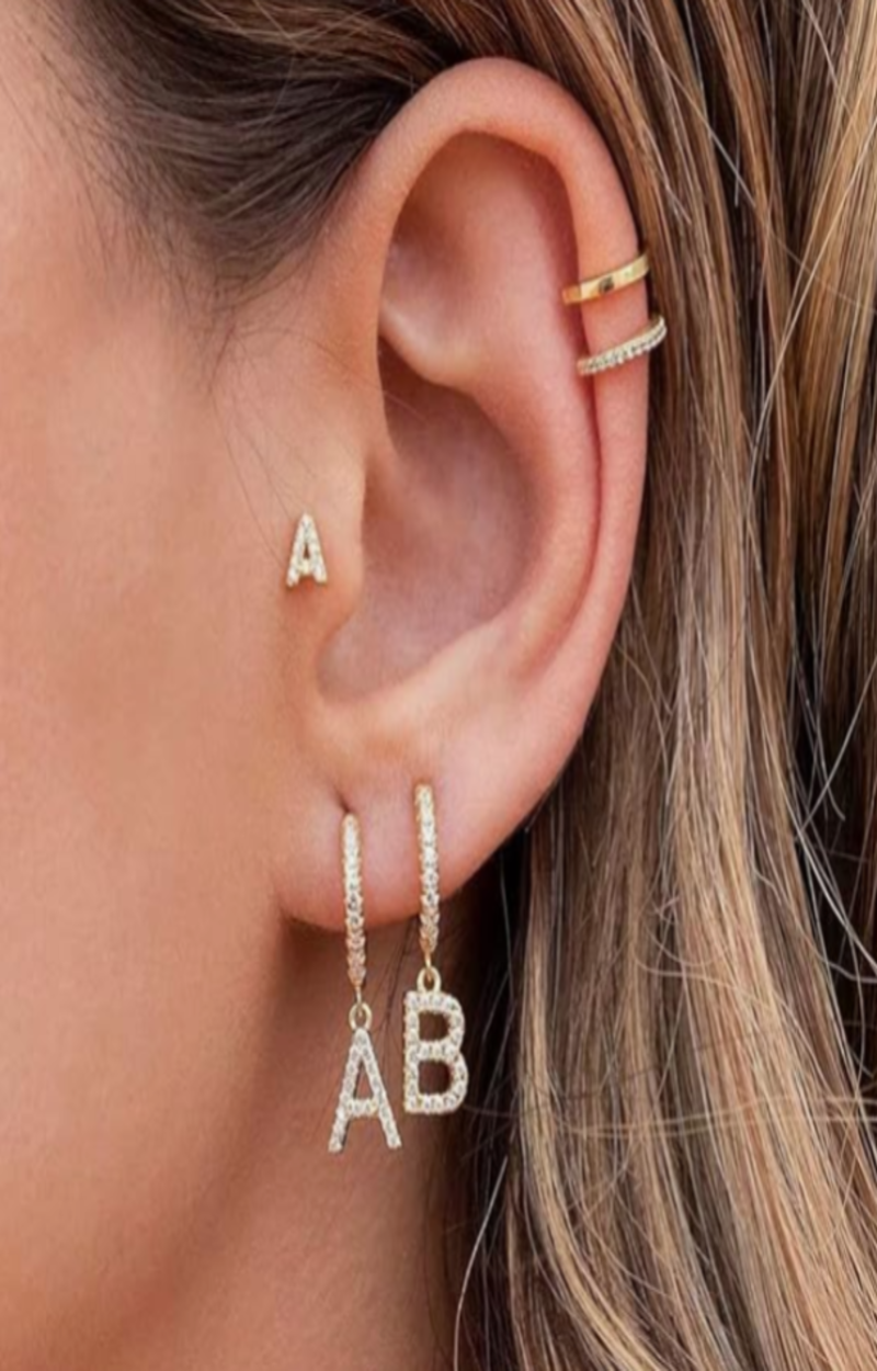 LUXIIVA® INITIAL HUGGIE HOOP EARRINGS(Ready to Ship)
