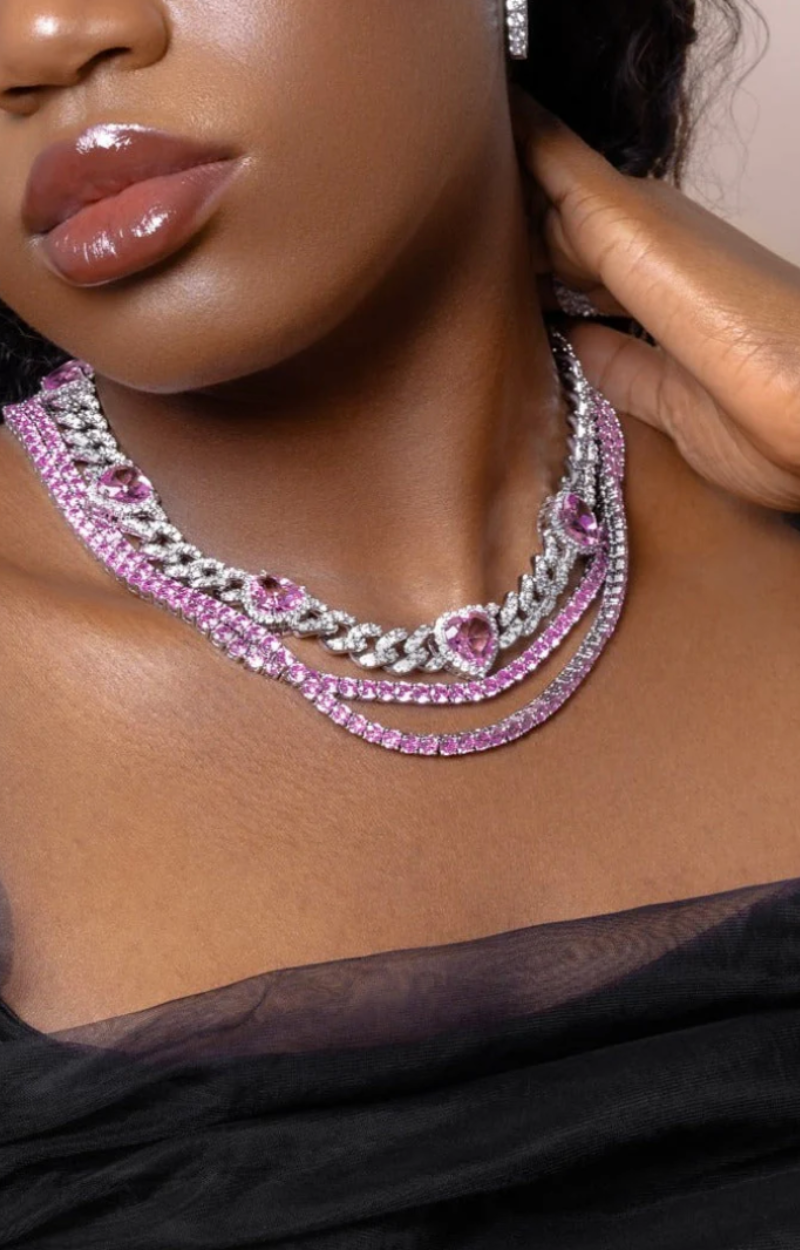 ICED HEART PINK CHOKER(Ships Same Day)