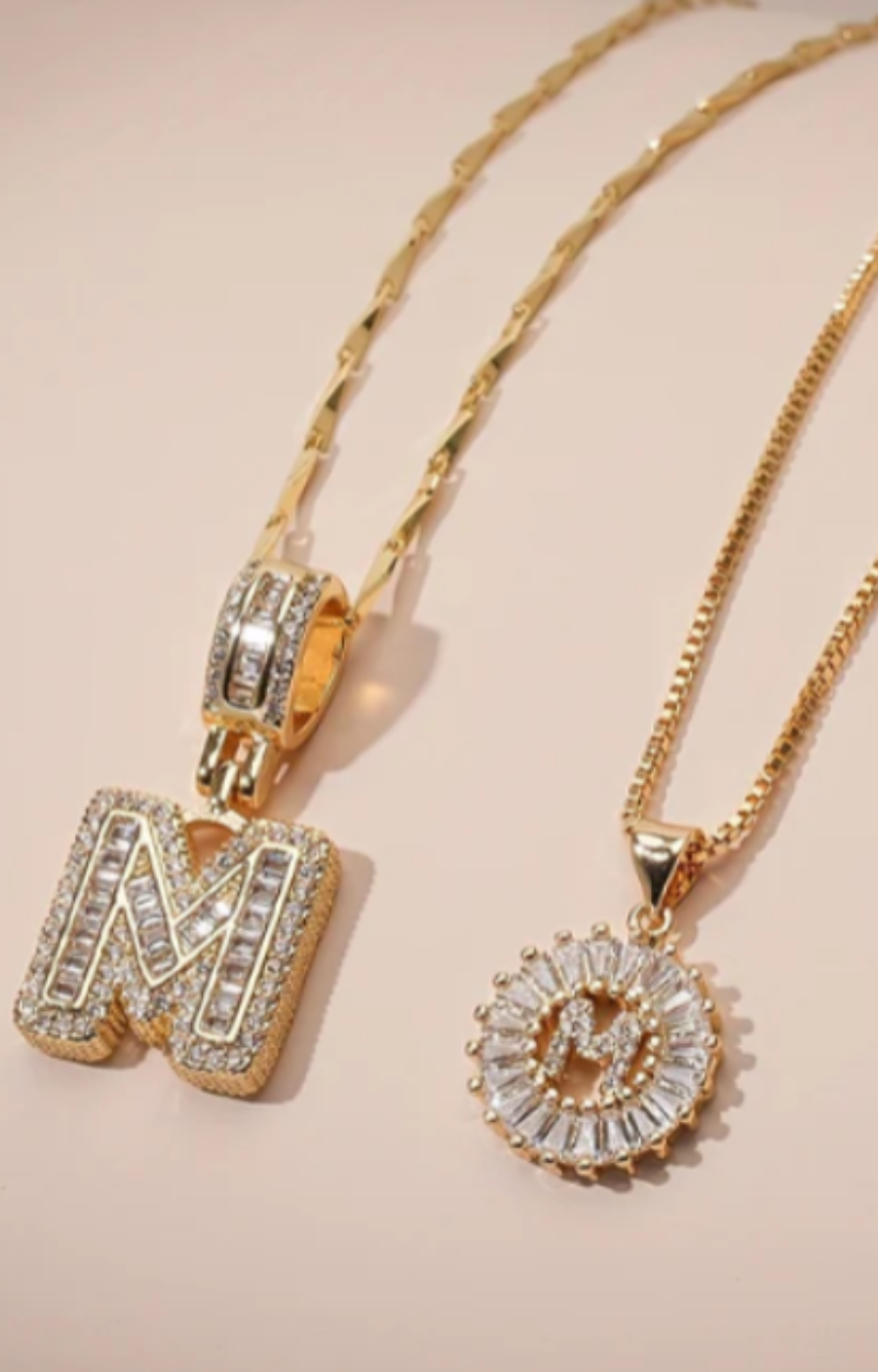 2 PCS 14K DIAMOND LETTER INITIAL NECKLACE SET(Ready to Ship)