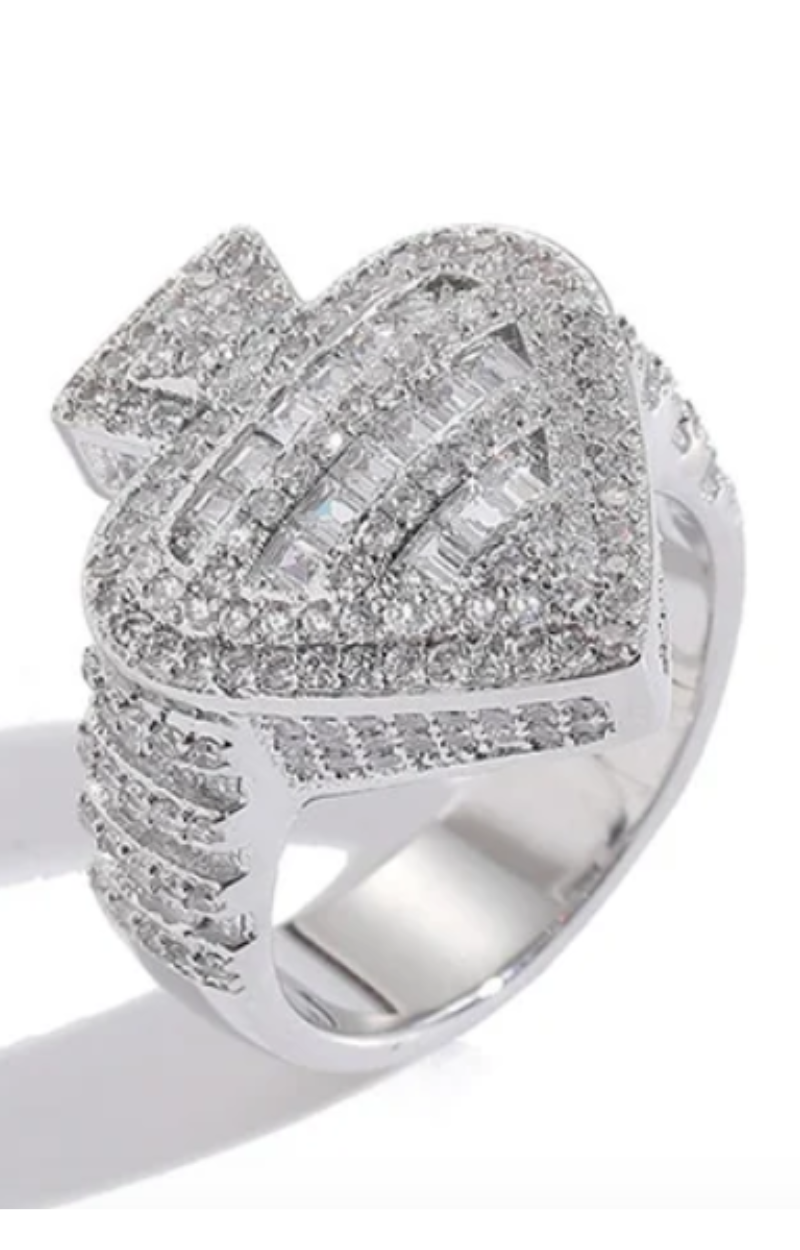 LUXIIVA® BAGUETTE ACE OF SPADES BAND RING (Ready to Ship)