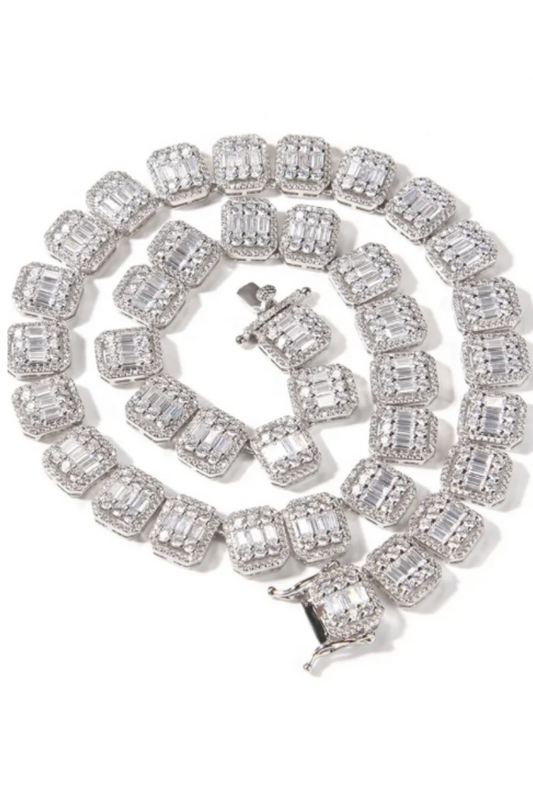 LUXIIVA Baguette Rhinestone Chain - front view of necklace