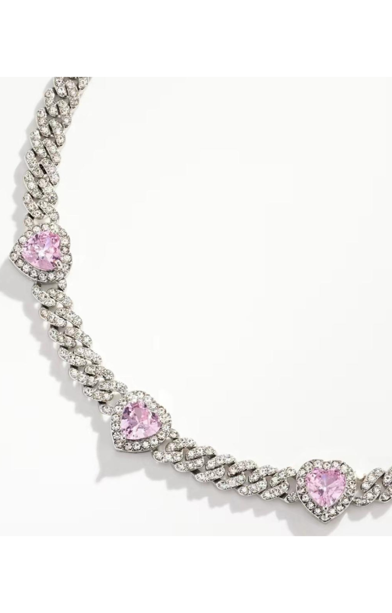 LUXIIVA® ICED HEART PINK DIAMOND CHOKER(Ready to Ship)