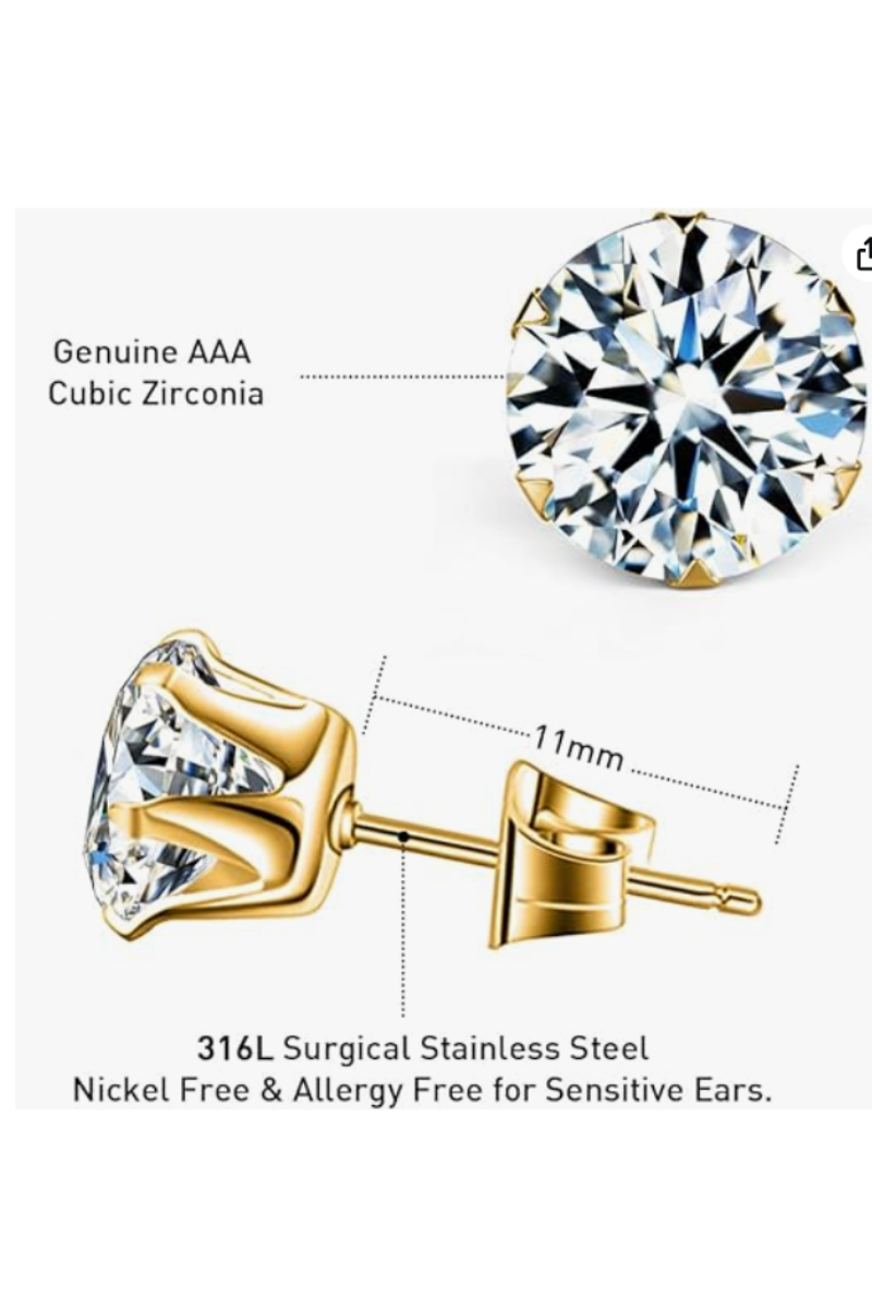 LUXIIVA® 4 PAIRS 316L STAINLESS STEEL CZ SET 5-8mm(Ready to Ship)