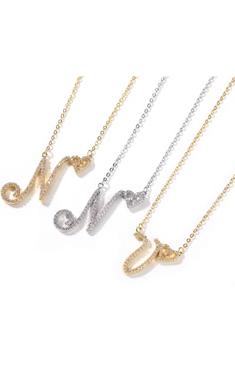 LUXIIVA® JASMINE CURSIVE HEART INITIAL NECKLACE(Ready to Ship)