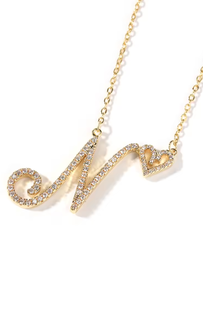 LUXIIVA® JASMINE CURSIVE HEART INITIAL NECKLACE(Ready to Ship)