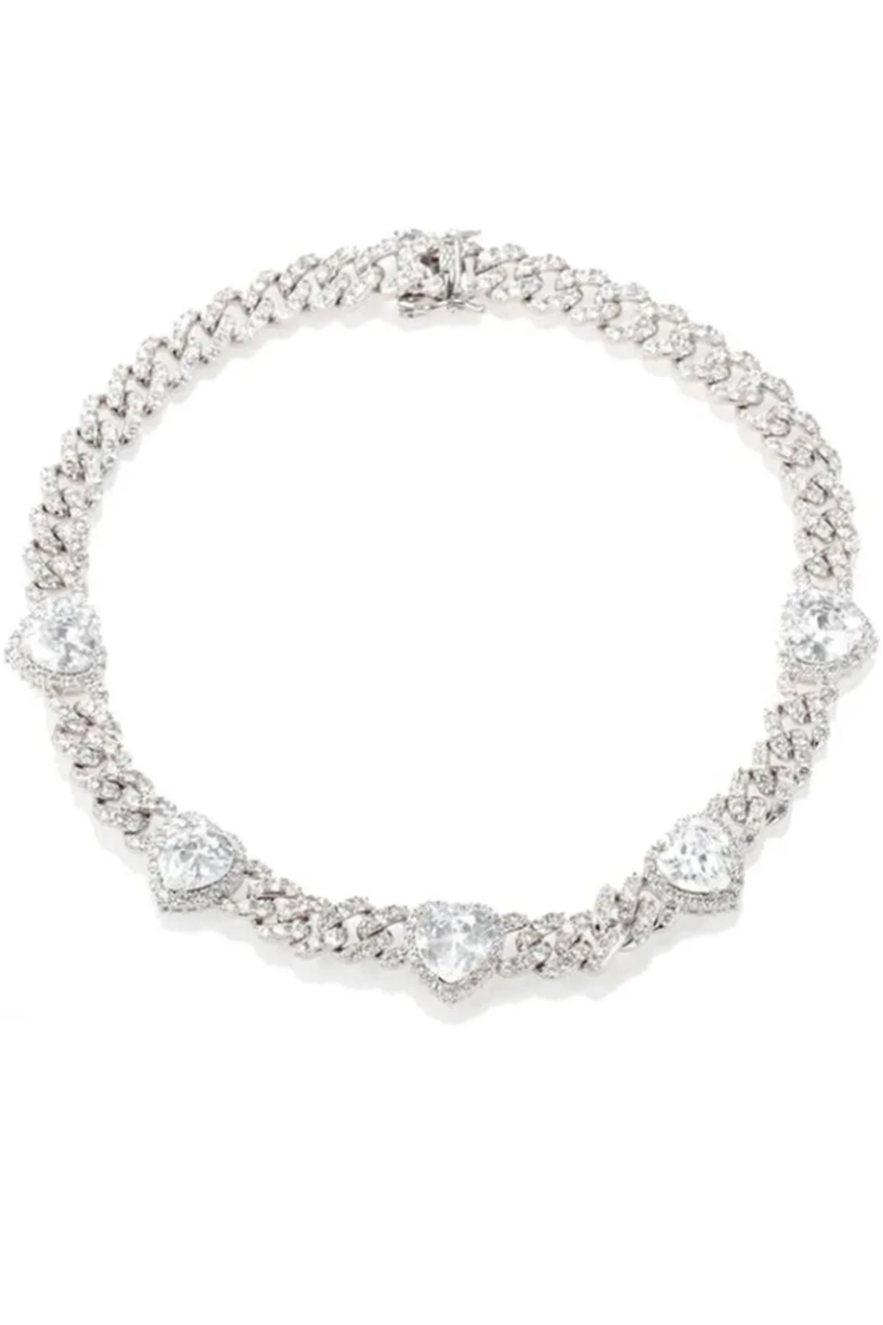 LUXIIVA® ICED HEART SILVER DIAMOND CHOKER (Ready to Ship)