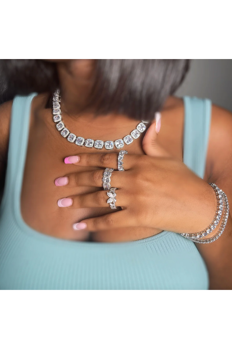 LUXIIVA® ELLA 9MM CLUSTERED TENNIS NECKLACE (Ready to Ship)