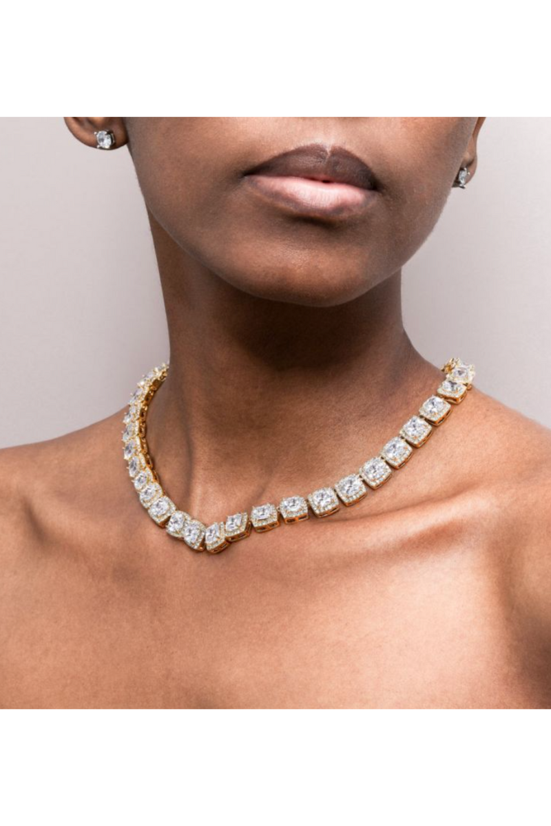 LUXIIVA® ELLA 9MM CLUSTERED TENNIS NECKLACE (Ready to Ship)