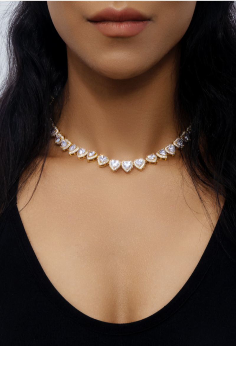 LUXIIVA® LAILA HEARTS CHARM CZ NECKLACE(Ready to Ship)