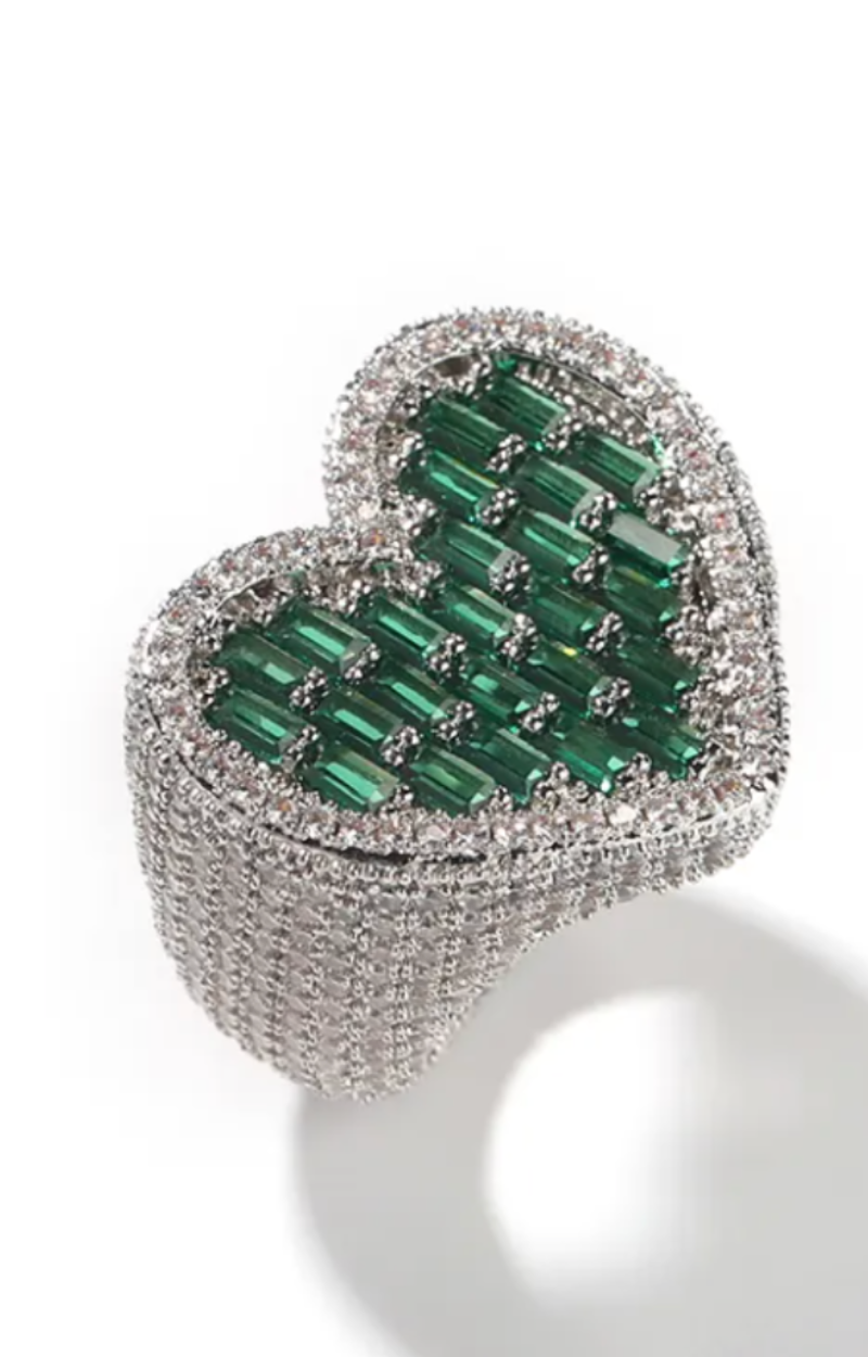LUXIIVA® FINA  HEART CZ RING-GREEN(Ready to Ship)