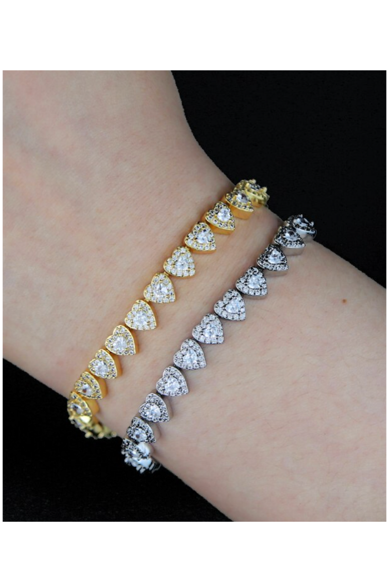 LUXIIVA Clustered Hearts Tennis Bracelet - bracelet with gift box packaging