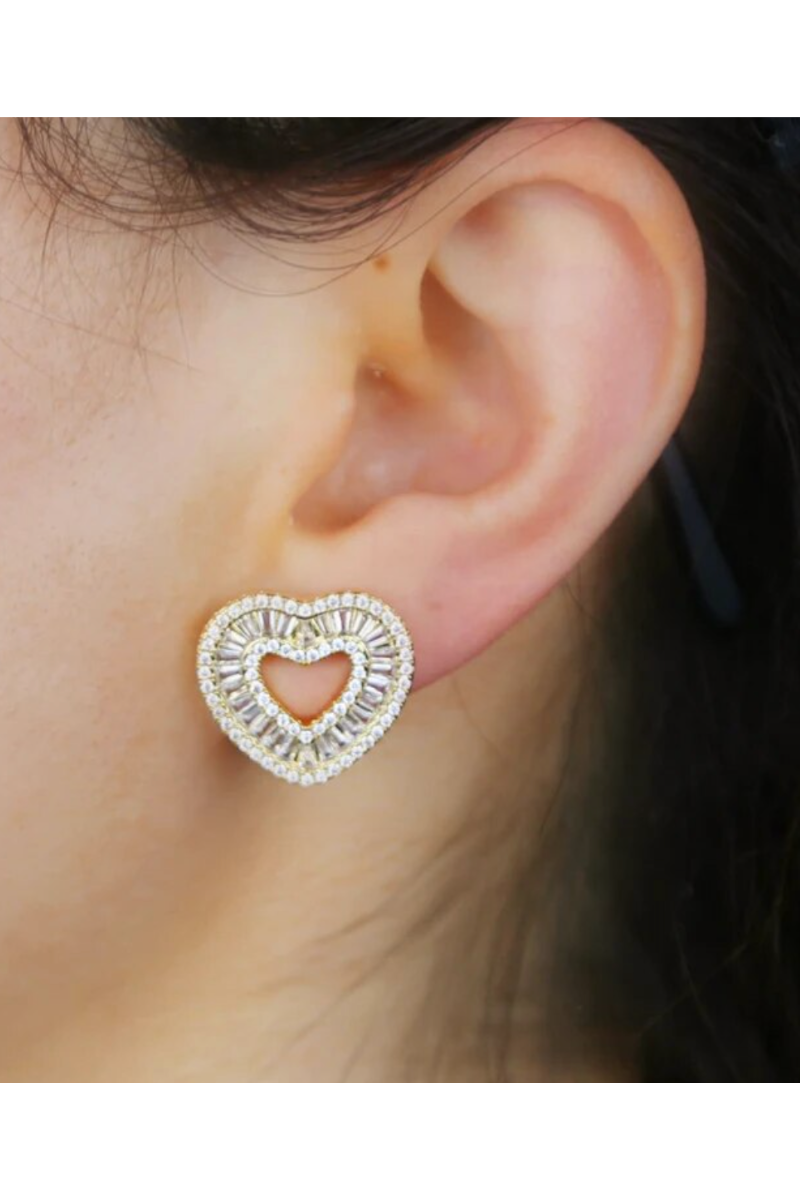 LUXIIVA® BAGUETTE HEART EARRINGS (Ready to Ship)