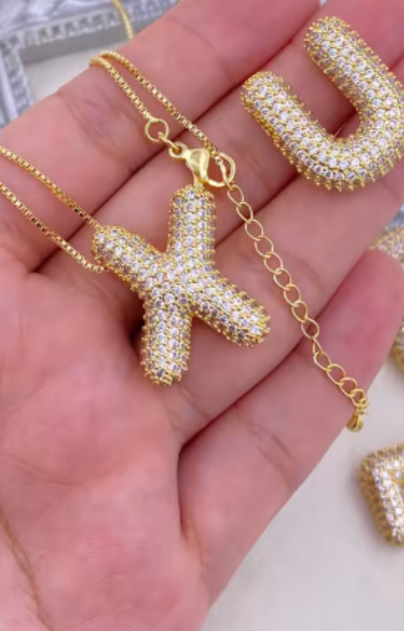 LUXIIVA® 18KGOLD PLATED CZ BUDDLE INITIAL PENDANT NECKLACE (Ready For Ship)