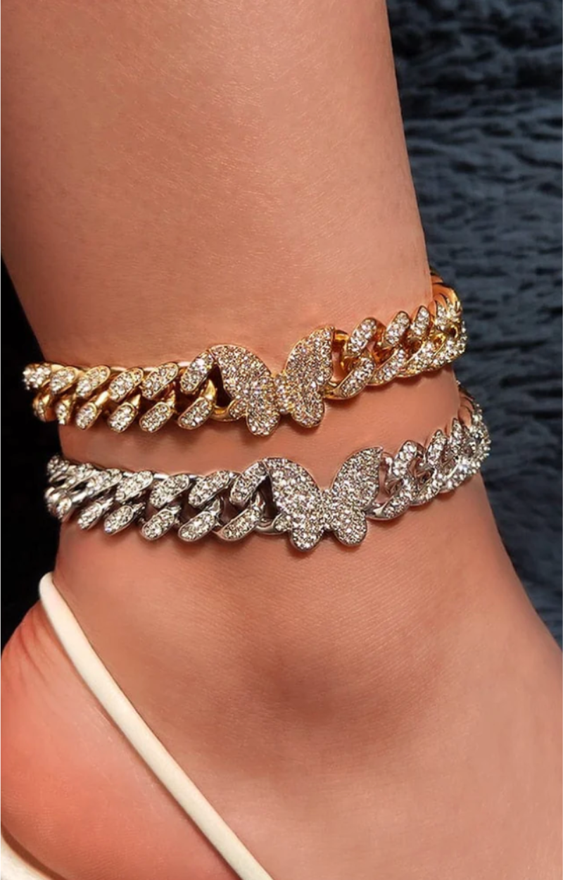 LUXIIVA® ICED-OUT ANKLET WITH BUTTERFLIES (Ready to Ship)