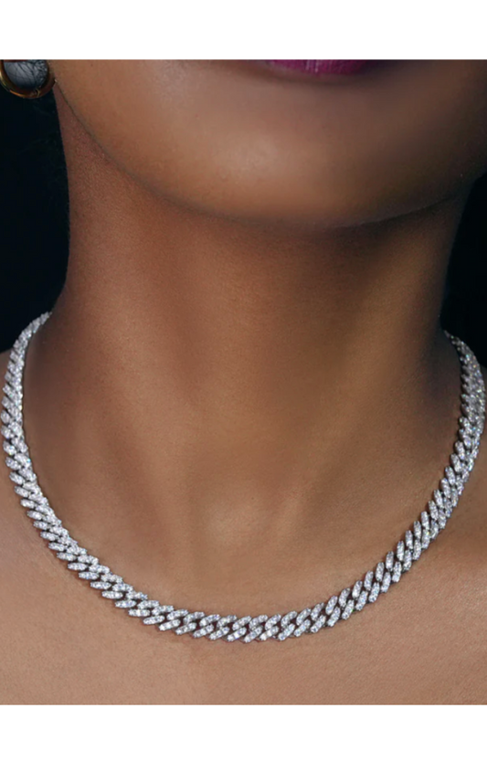 LUXIIVA Cuban Necklace(Ships Same Day) - front view of Cuban link necklace