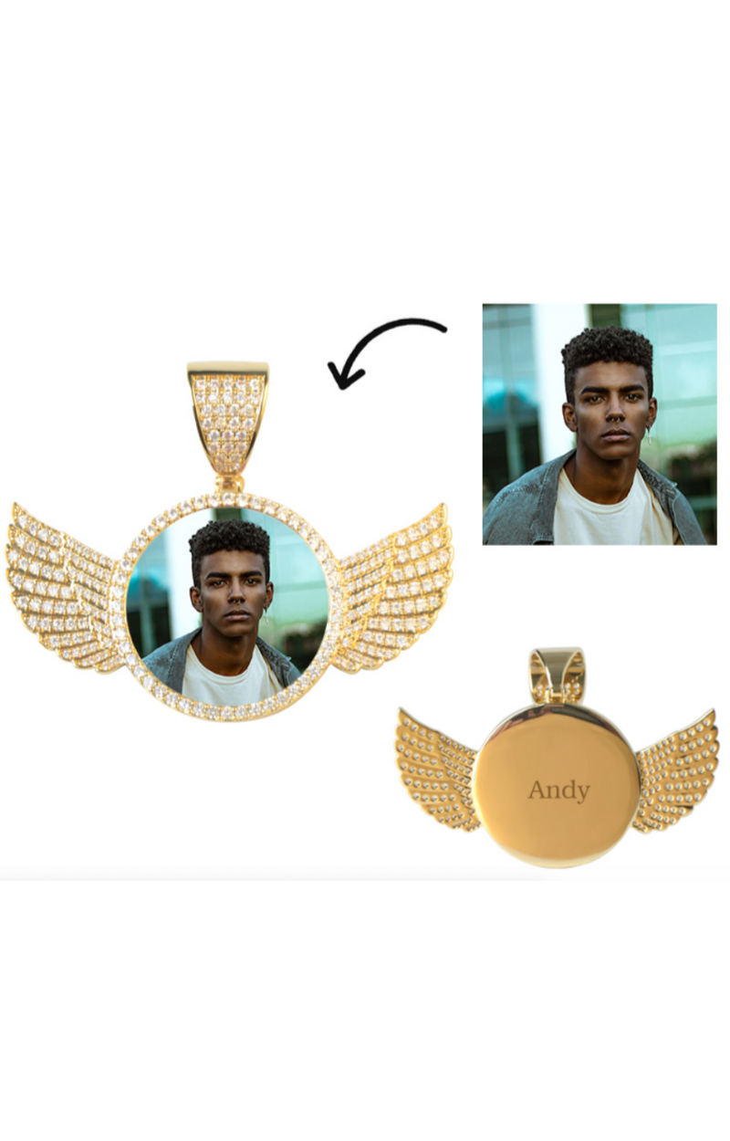 LUXIIVA® ANGEL WINGS CIRCLE CUSTOM PICTURE PENDANT