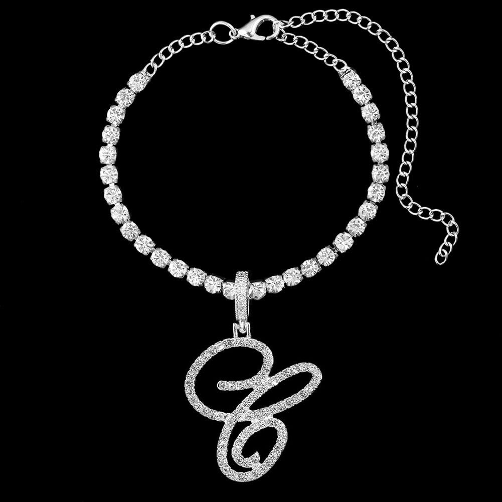 LUXIIVA® TENNIS CHAIN CURSIVE INITIAL ANKLET (Ready to Ship)