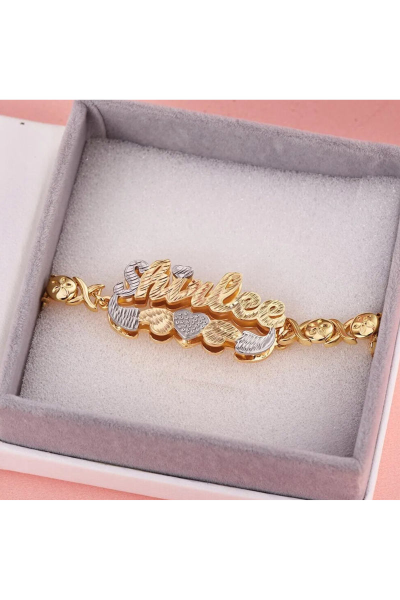 LUXIIVA® DOUBLE LAYER TWO -TONE NAME BRACELET
