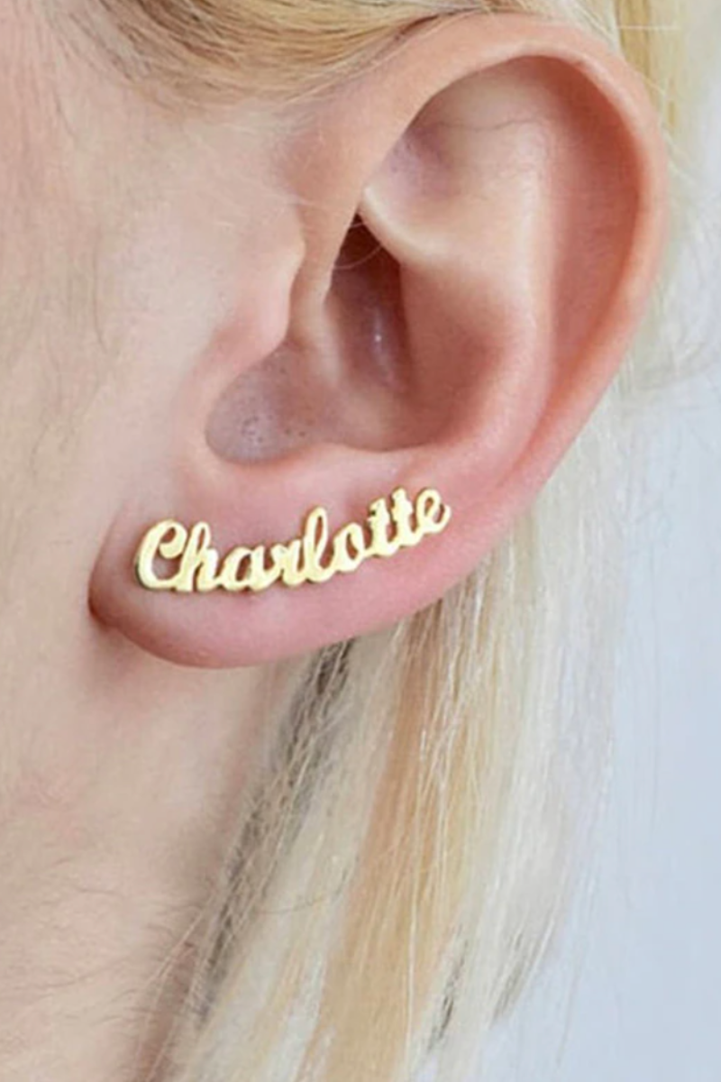 LUXIIVA® CUSTOM CURSIVE NAME STUD EARRINGS