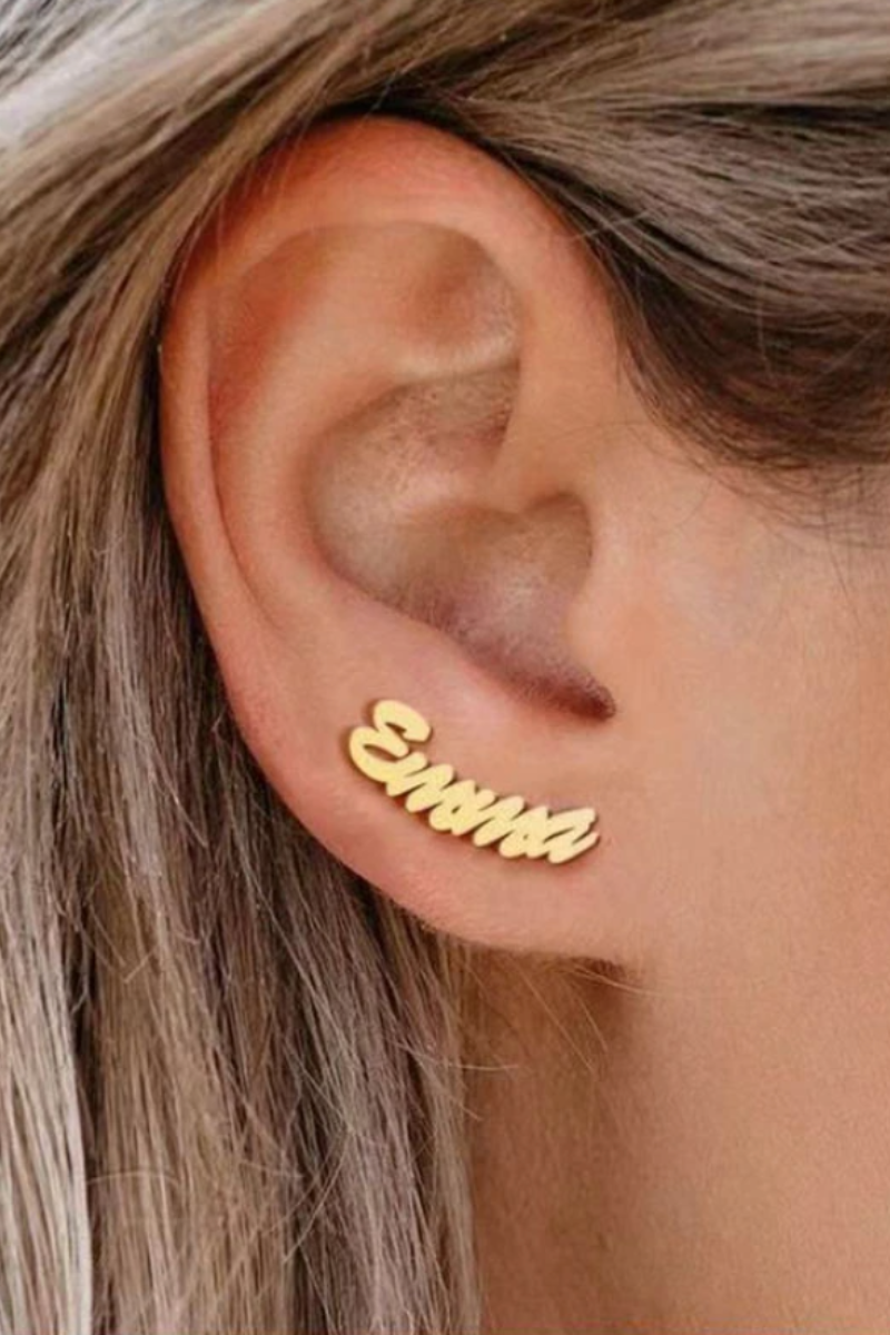 LUXIIVA® CUSTOM CURSIVE NAME STUD EARRINGS