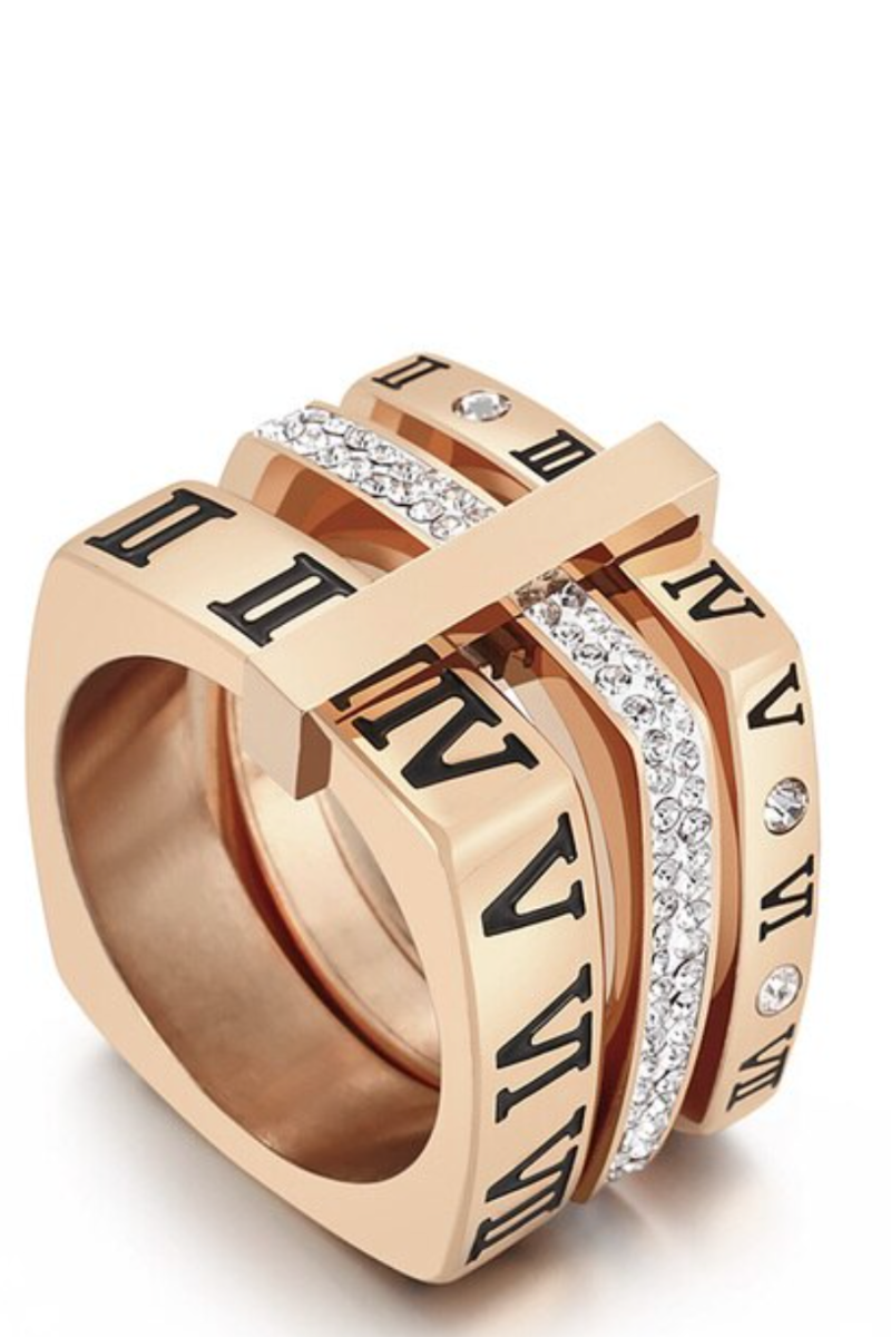 LUXIIVA® SQUIRCLE ROMAN NUMERAL LAYERED RING