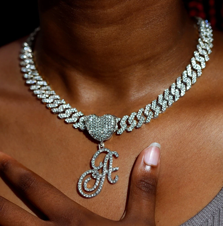 CURSIVE HEART INITIAL PENDANT(Ready to Ship)