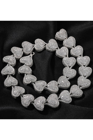 Heart Shape Cuban Tennis Chain Necklace(Ships Same Day)