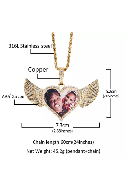 HEARTS WINGS CUSTOM PHOTO NECKLACE