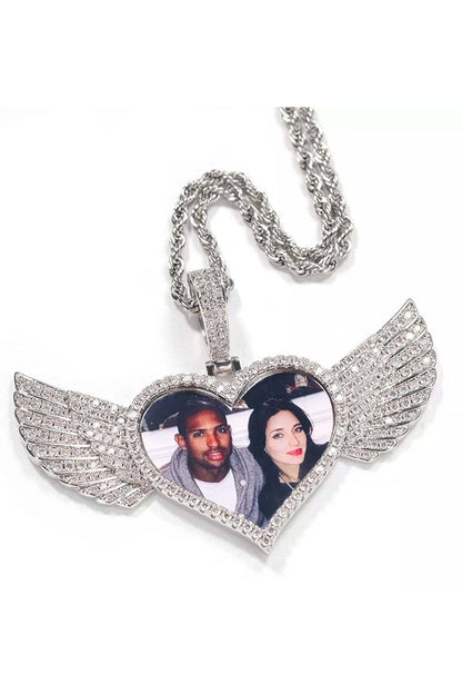 HEARTS WINGS CUSTOM PHOTO NECKLACE