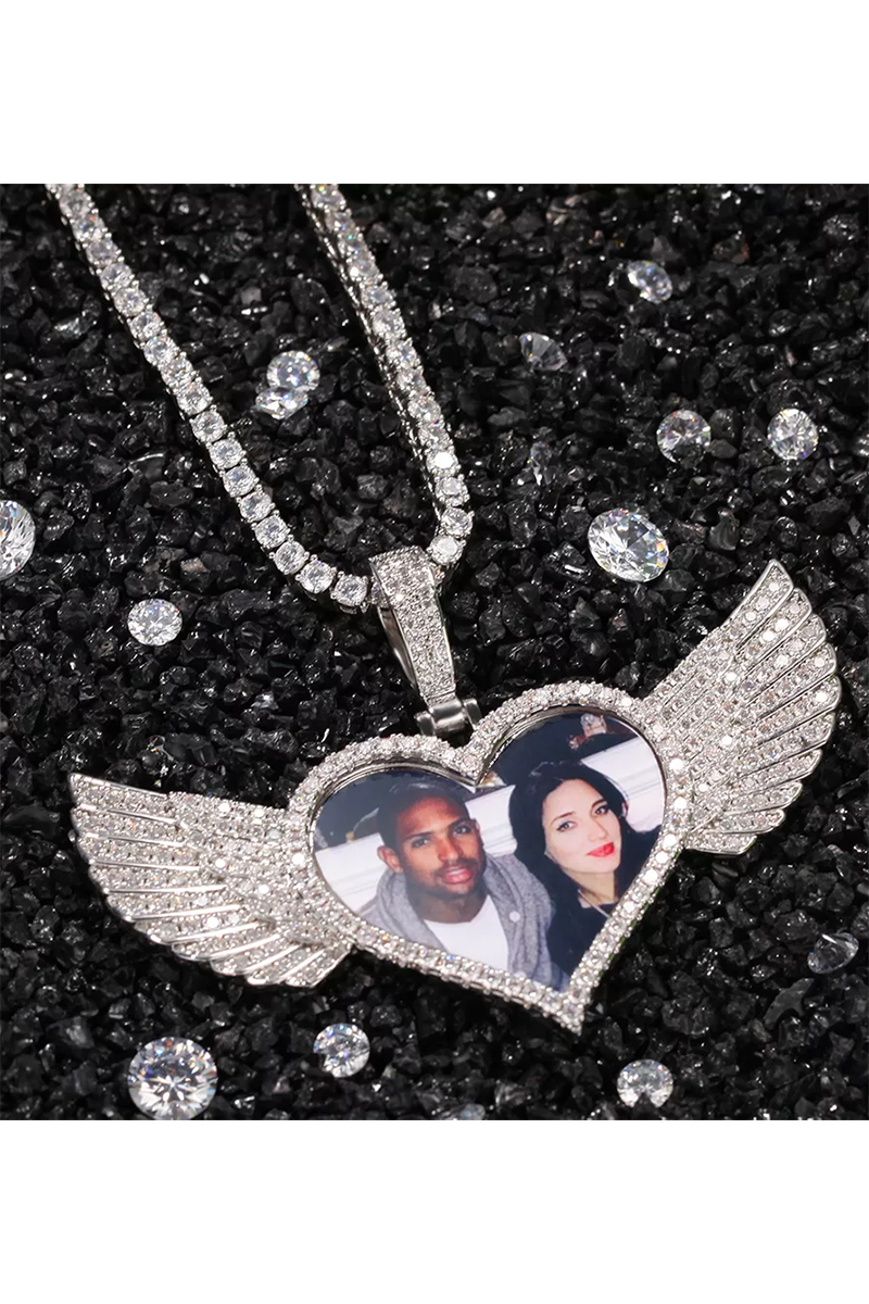 HEARTS WINGS CUSTOM PHOTO NECKLACE