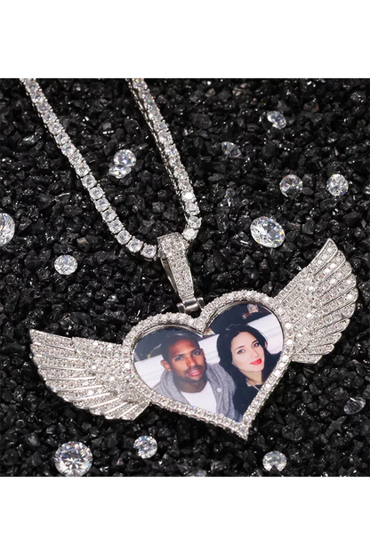 HEARTS WINGS CUSTOM PHOTO NECKLACE