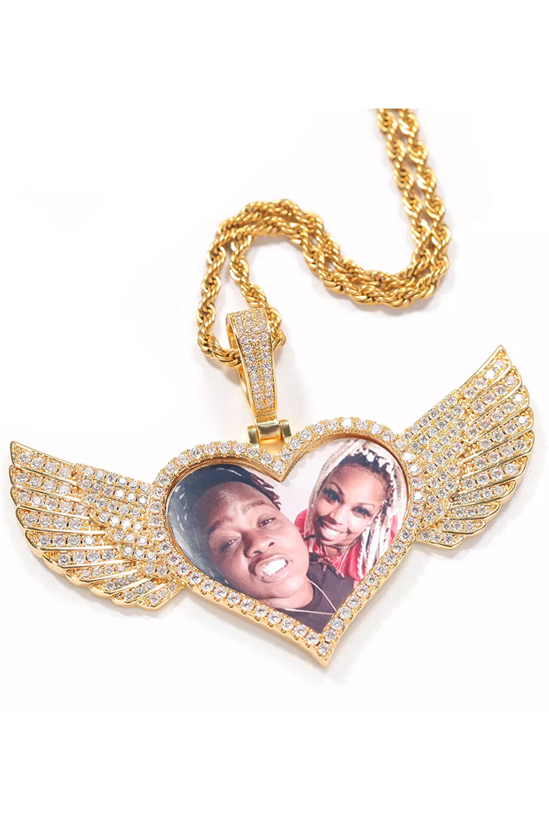 HEARTS WINGS CUSTOM PHOTO NECKLACE