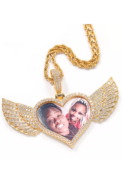 HEARTS WINGS CUSTOM PHOTO NECKLACE