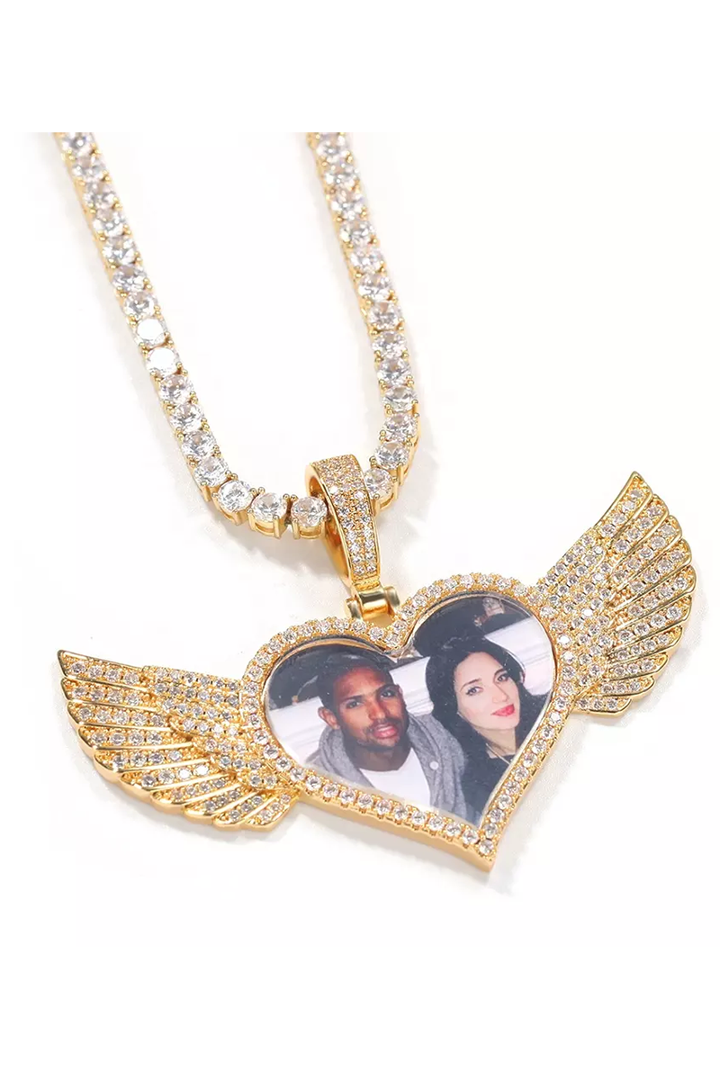 HEARTS WINGS CUSTOM PHOTO NECKLACE