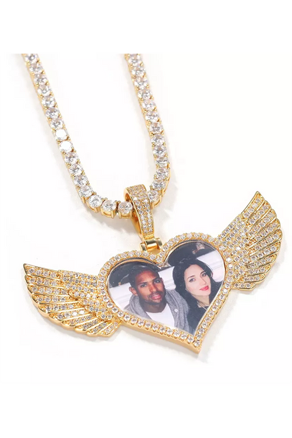 HEARTS WINGS CUSTOM PHOTO NECKLACE