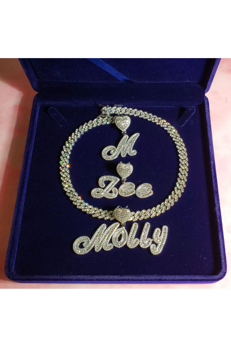 LUXIIVA® CURSIVE FONT ICED OUT-BAGUETTE CUSTOM NAME PENDANT