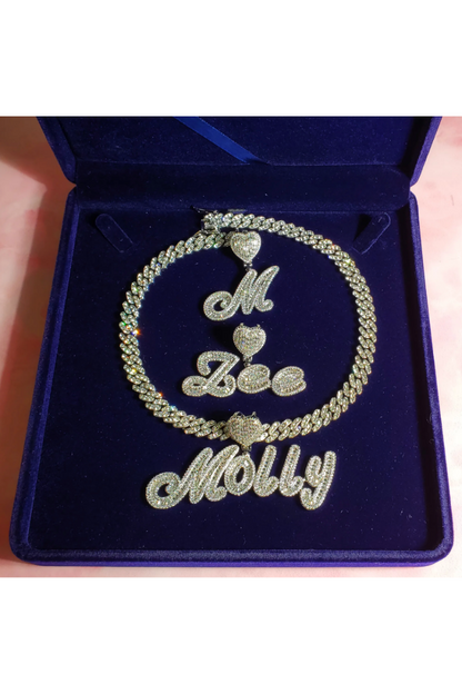LUXIIVA® CURSIVE FONT ICED OUT-BAGUETTE CUSTOM NAME PENDANT