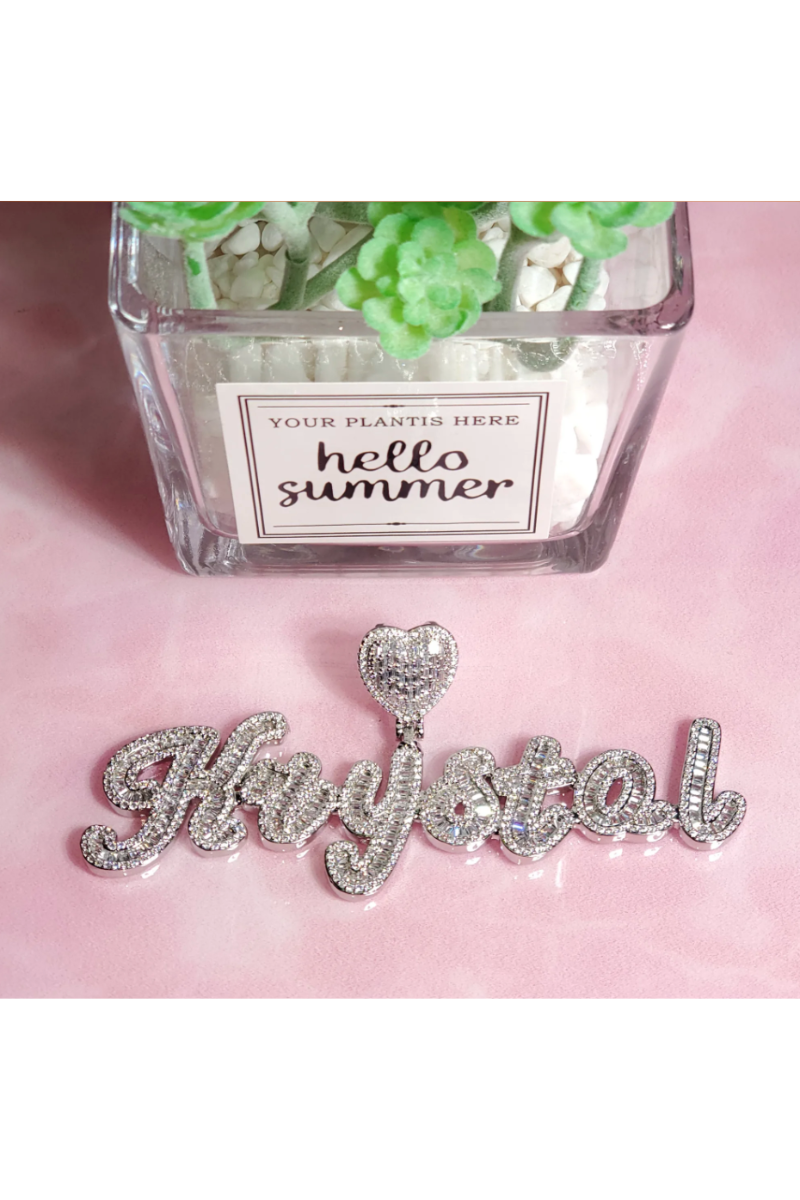 LUXIIVA® CURSIVE FONT ICED OUT-BAGUETTE CUSTOM NAME PENDANT