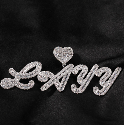 LUXIIVA® CURSIVE FONT ICED OUT-BAGUETTE CUSTOM NAME PENDANT