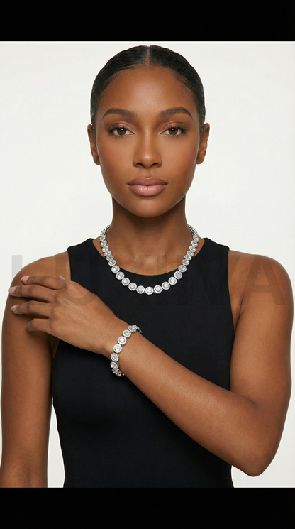 LUXIIVA 2 Pcs Tatiana Tennis Necklace & Bracelet Set - styled on model