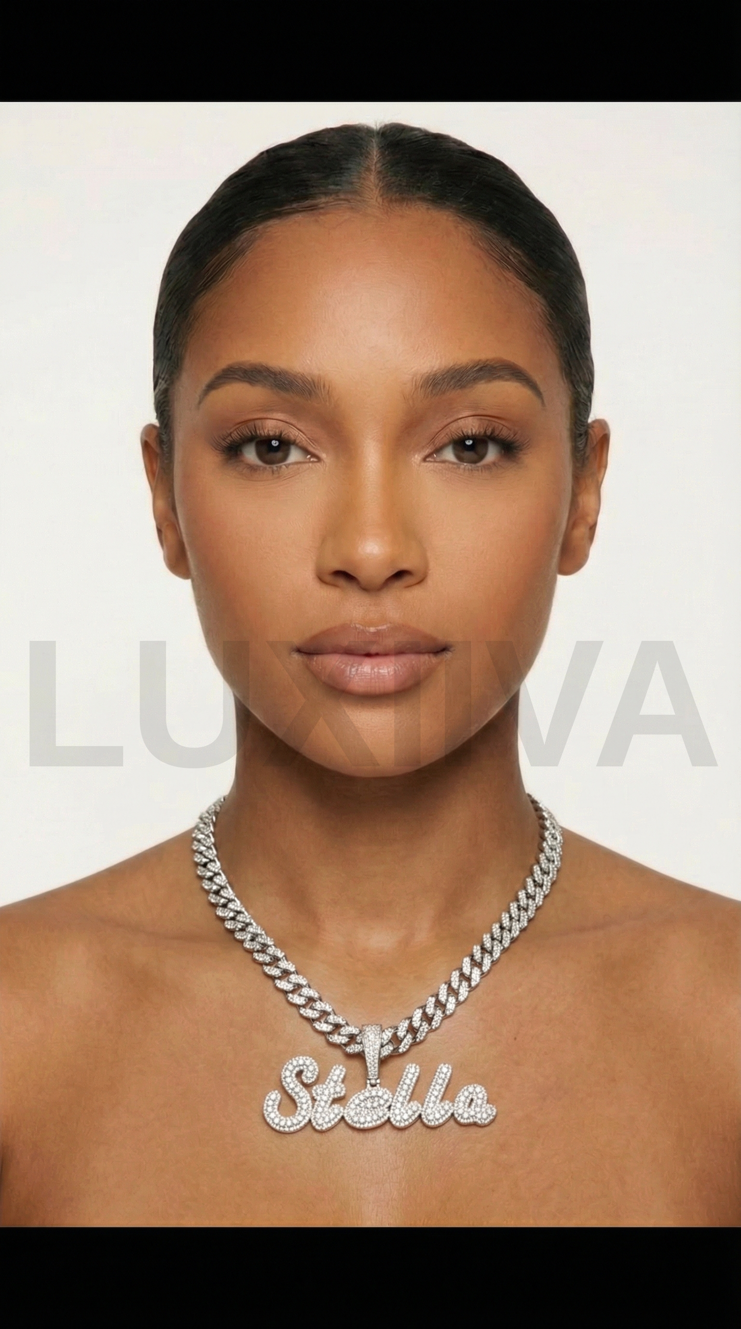 LUXIIVA® CURSIVE FONT ICED OUT-BAGUETTE CUSTOM NAME PENDANT