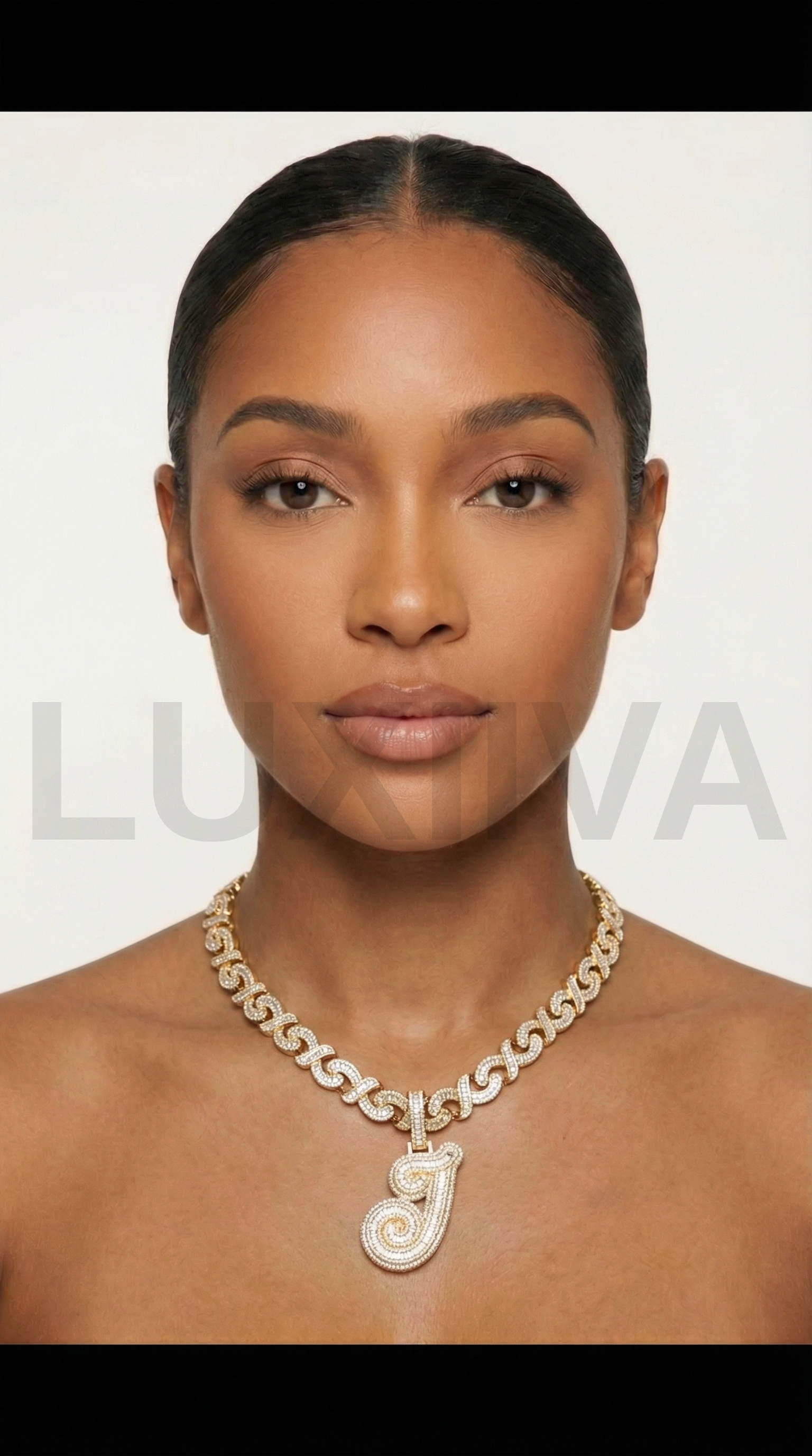 LUXIIVA Boss Lady Initial Pendant - side angle highlighting necklace design