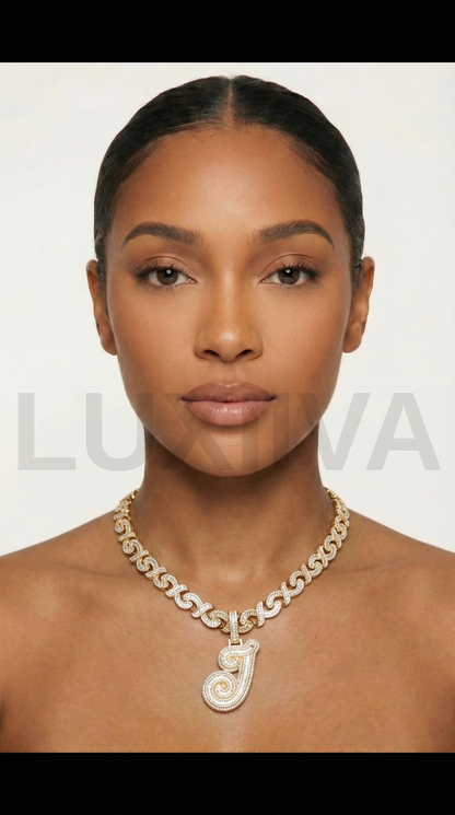 LUXIIVA Boss Lady Initial Pendant - side angle highlighting necklace design