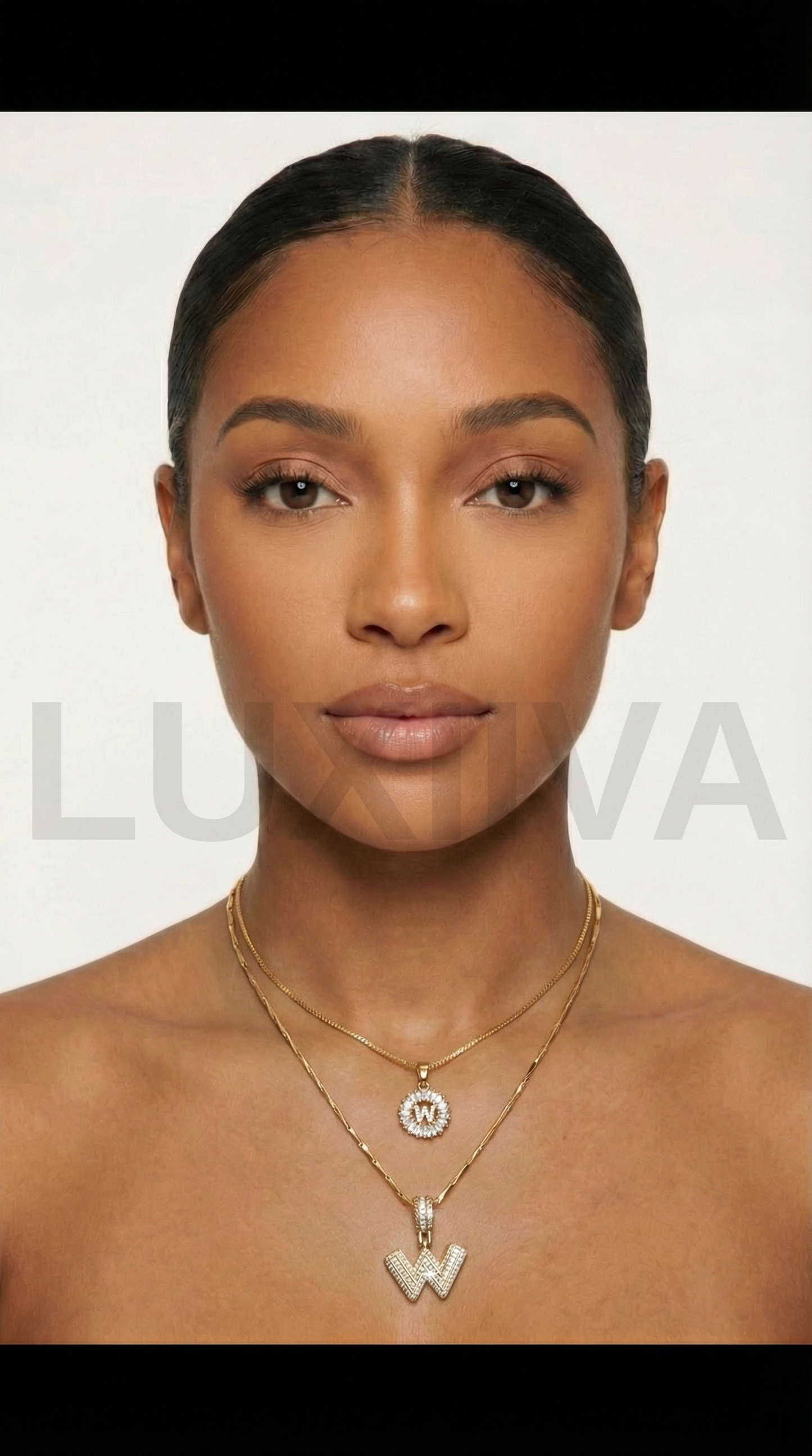 LUXIIVA 2 Pcs 14K Diamond Letter Initial Necklace Set - styled on model