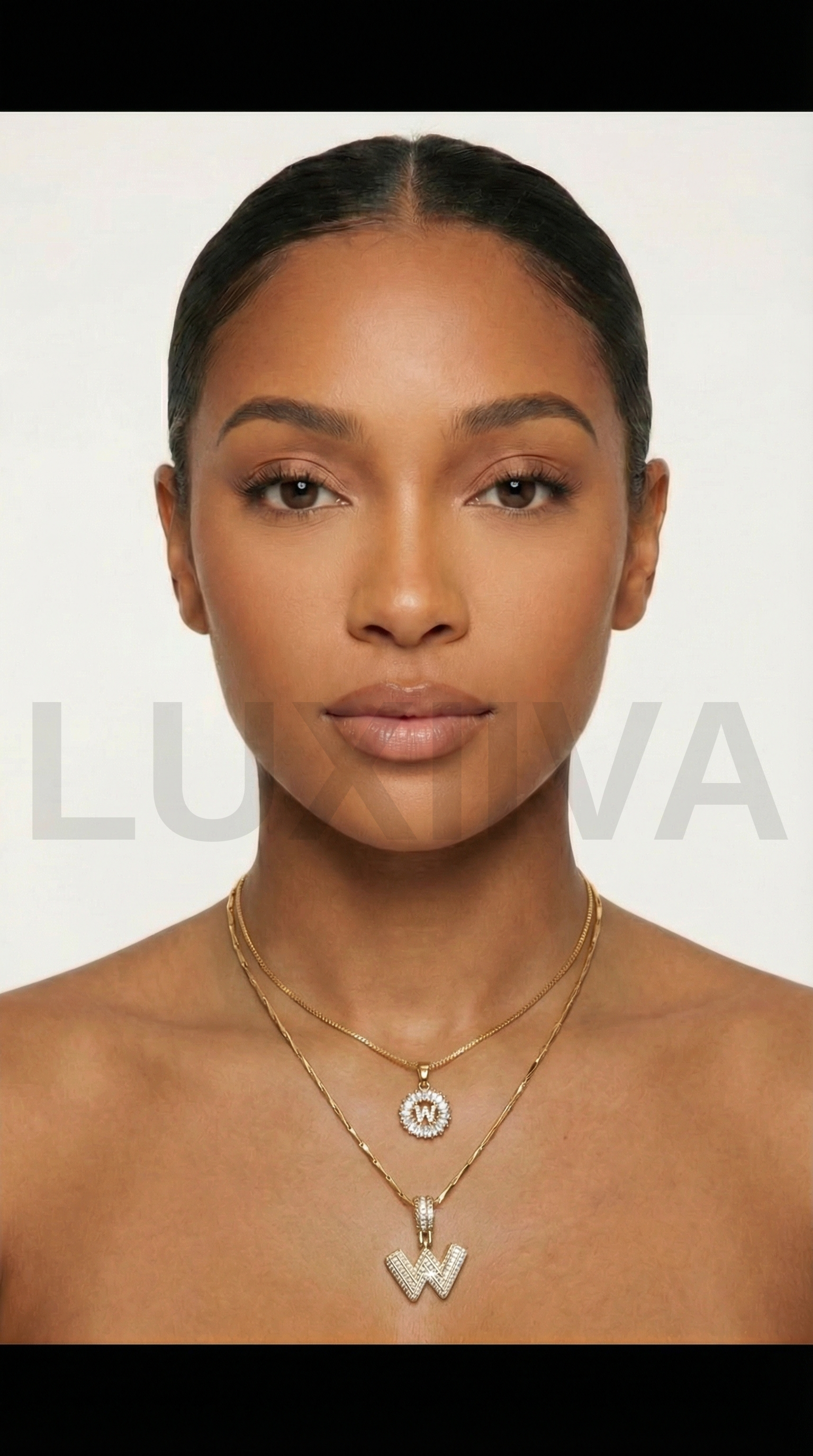 LUXIIVA 2 Pcs 14K Diamond Letter Initial Necklace Set - styled on model