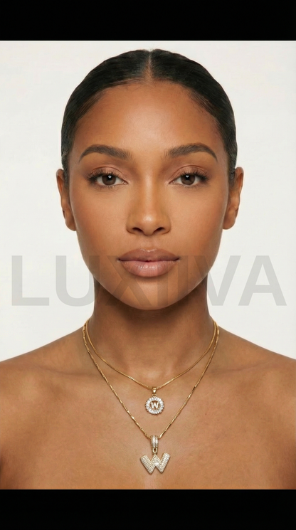 LUXIIVA 2 Pcs 14K Diamond Letter Initial Necklace Set - styled on model