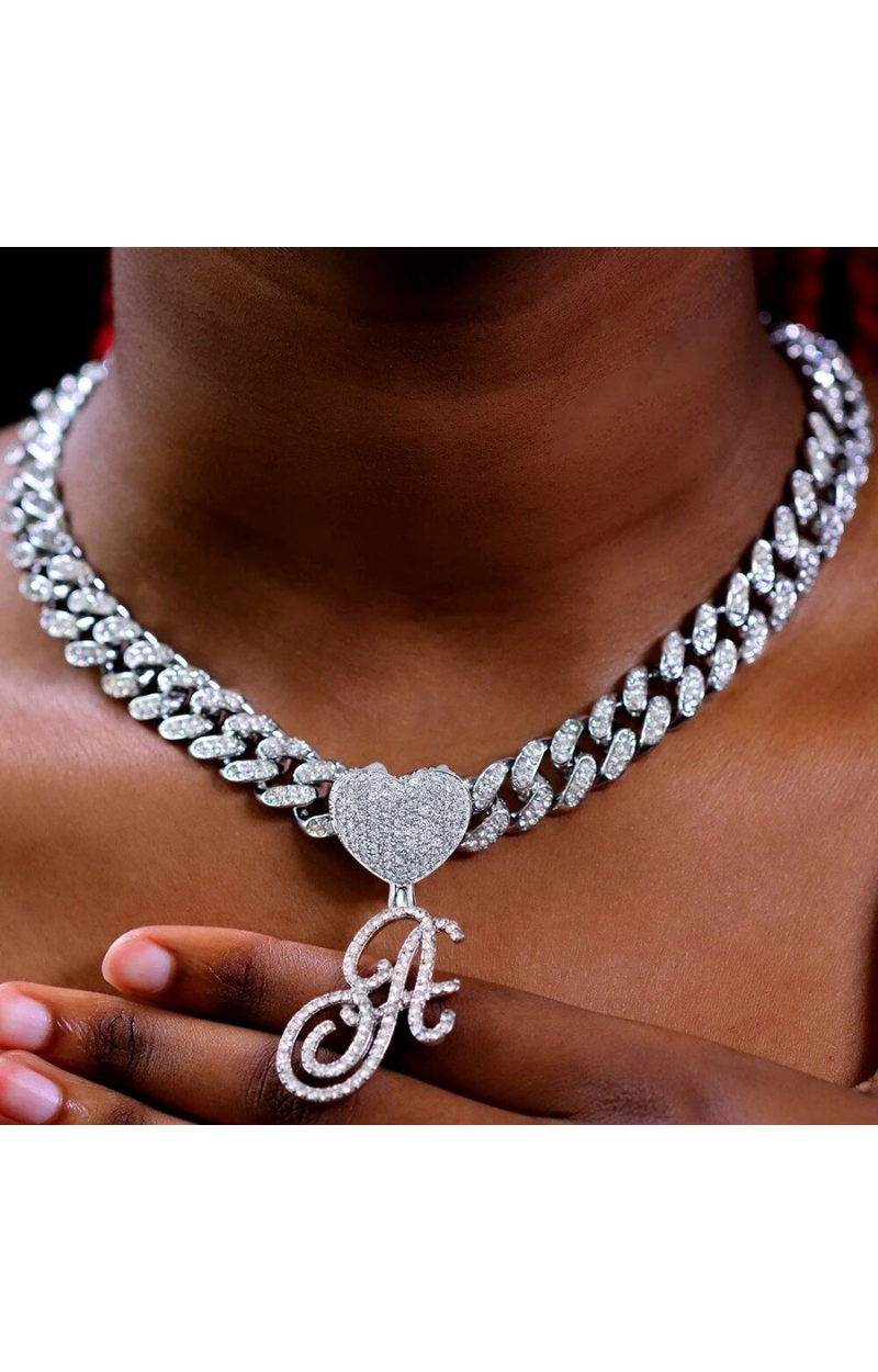 CURSIVE HEART INITIAL NECKLACE(Ships Same Day)