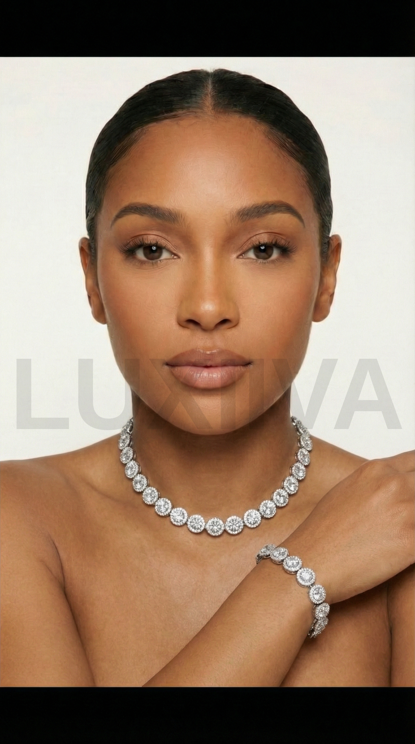 LUXIIVA 2 Pcs Tatiana Tennis Necklace & Bracelet Set - size comparison and dimensions