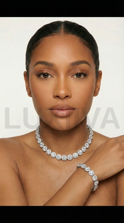 LUXIIVA 2 Pcs Tatiana Tennis Necklace & Bracelet Set - size comparison and dimensions