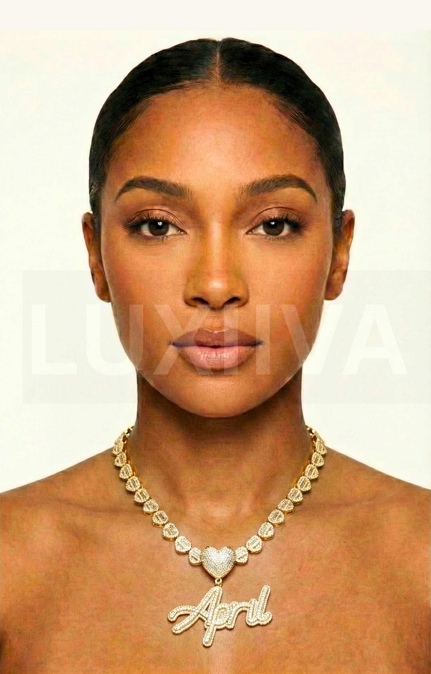 LUXIIVA® FROSTED ICED OUT CUSTOM NAME PENDANT - HEART HOOK